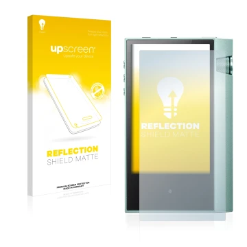 Parte frontale di una confezione del prodotto con il logo del marchio upscreen. Accanto è raffigurato il dispositivo Astell&Ke