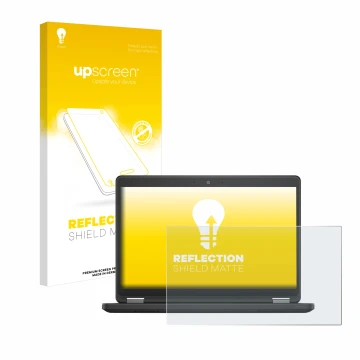 Parte frontale di una confezione del prodotto con il logo del marchio upscreen. Accanto è raffigurato il dispositivo Dell Lati