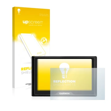 Parte frontale di una confezione del prodotto con il logo del marchio upscreen. Accanto è raffigurato il dispositivo Garmin Dr