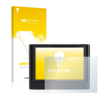 Parte frontale di una confezione del prodotto con il logo del marchio upscreen. Accanto è raffigurato il dispositivo Coyote Mi