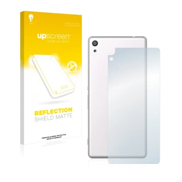 Parte frontale di una confezione del prodotto con il logo del marchio upscreen. Accanto è raffigurato il dispositivo Sony Xper