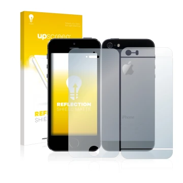 Parte frontale di una confezione del prodotto con il logo del marchio upscreen. Accanto è raffigurato il dispositivo Apple iPh