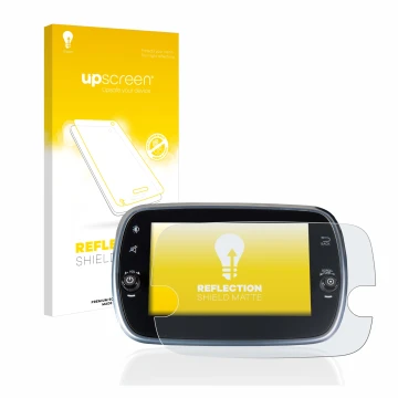 Parte frontale di una confezione del prodotto con il logo del marchio upscreen. Accanto è raffigurato il dispositivo Fiat 500 