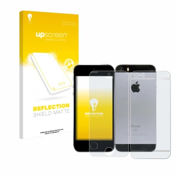 Parte frontale di una confezione del prodotto con il logo del marchio upscreen. Accanto è raffigurato il dispositivo Apple iPh