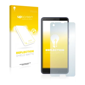 Parte frontale di una confezione del prodotto con il logo del marchio upscreen. Accanto è raffigurato il dispositivo HTC U Ult