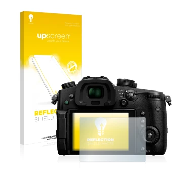 Parte frontale di una confezione del prodotto con il logo del marchio upscreen. Accanto è raffigurato il dispositivo Panasonic