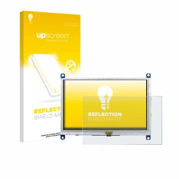 Parte frontale di una confezione del prodotto con il logo del marchio upscreen. Accanto è raffigurato il dispositivo Raspberry