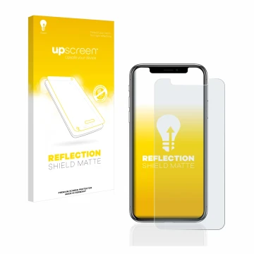 Parte frontale di una confezione del prodotto con il logo del marchio upscreen. Accanto è raffigurato il dispositivo Apple iPh