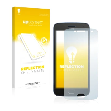 Parte frontale di una confezione del prodotto con il logo del marchio upscreen. Accanto è raffigurato il dispositivo Motorola 