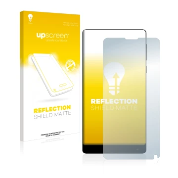 Parte frontale di una confezione del prodotto con il logo del marchio upscreen. Accanto è raffigurato il dispositivo Xiaomi Mi