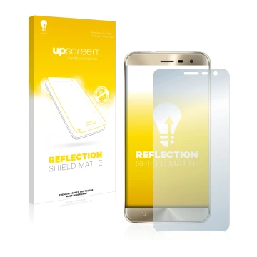 Parte frontale di una confezione del prodotto con il logo del marchio upscreen. Accanto è raffigurato il dispositivo ASUS ZenF