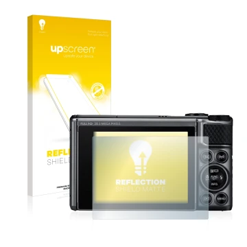 Parte frontale di una confezione del prodotto con il logo del marchio upscreen. Accanto è raffigurato il dispositivo Canon Pow