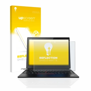 Parte frontale di una confezione del prodotto con il logo del marchio upscreen. Accanto è raffigurato il dispositivo Lenovo Th