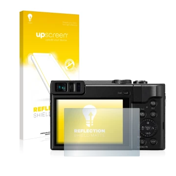 Parte frontale di una confezione del prodotto con il logo del marchio upscreen. Accanto è raffigurato il dispositivo Panasonic