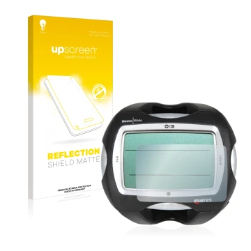 Parte frontale di una confezione del prodotto con il logo del marchio upscreen. Accanto è raffigurato il dispositivo Mares Nem