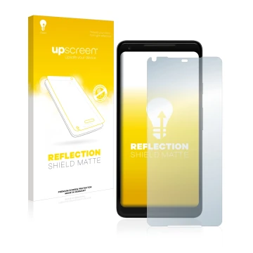 Parte frontale di una confezione del prodotto con il logo del marchio upscreen. Accanto è raffigurato il dispositivo Google Pi