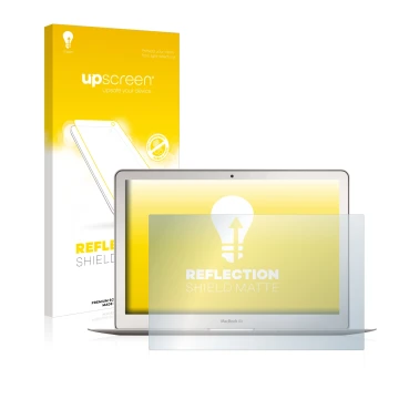 Parte frontale di una confezione del prodotto con il logo del marchio upscreen. Accanto è raffigurato il dispositivo Apple Mac