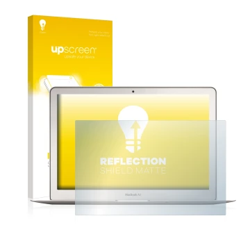 Parte frontale di una confezione del prodotto con il logo del marchio upscreen. Accanto è raffigurato il dispositivo Apple Mac