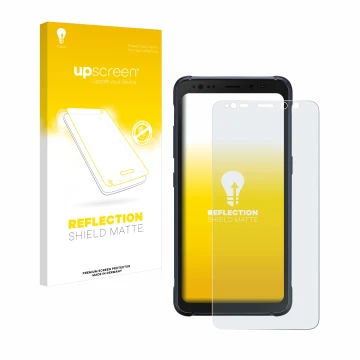 Parte frontale di una confezione del prodotto con il logo del marchio upscreen. Accanto è raffigurato il dispositivo Samsung G