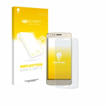 Parte frontale di una confezione del prodotto con il logo del marchio upscreen. Accanto è raffigurato il dispositivo Motorola 