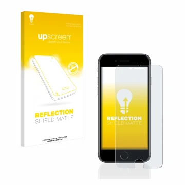 Parte frontale di una confezione del prodotto con il logo del marchio upscreen. Accanto è raffigurato il dispositivo Apple iPh