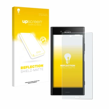 Parte frontale di una confezione del prodotto con il logo del marchio upscreen. Accanto è raffigurato il dispositivo Sony Xper