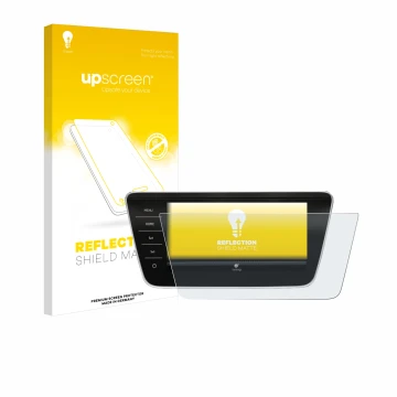 Parte frontale di una confezione del prodotto con il logo del marchio upscreen. Accanto è raffigurato il dispositivo Skoda Sup