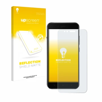 Parte frontale di una confezione del prodotto con il logo del marchio upscreen. Accanto è raffigurato il dispositivo Xiaomi Mi