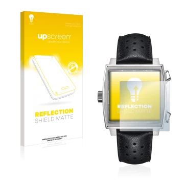 Parte frontale di una confezione del prodotto con il logo del marchio upscreen. Accanto è raffigurato il dispositivo TAG Heuer