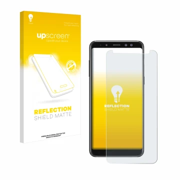 Parte frontale di una confezione del prodotto con il logo del marchio upscreen. Accanto è raffigurato il dispositivo Samsung G