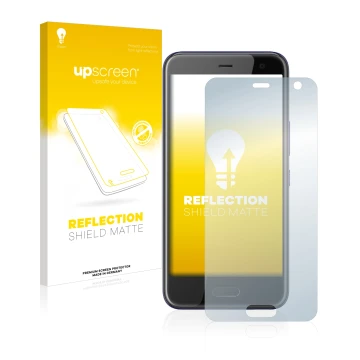 Parte frontale di una confezione del prodotto con il logo del marchio upscreen. Accanto è raffigurato il dispositivo HTC U11 L