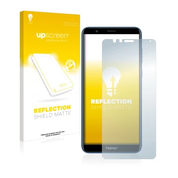 Parte frontale di una confezione del prodotto con il logo del marchio upscreen. Accanto è raffigurato il dispositivo Honor 7X 