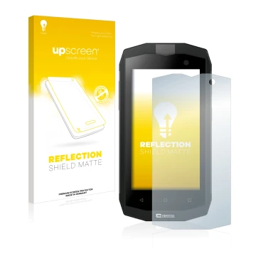 Parte frontale di una confezione del prodotto con il logo del marchio upscreen. Accanto è raffigurato il dispositivo Crosscall