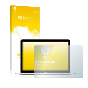 Parte frontale di una confezione del prodotto con il logo del marchio upscreen. Accanto è raffigurato il dispositivo Apple Mac