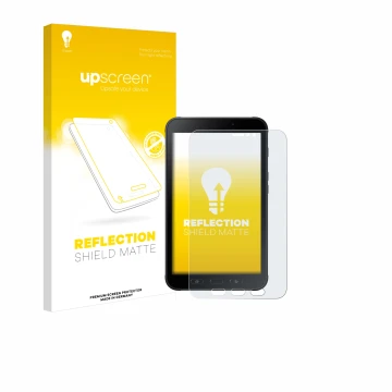 Parte frontale di una confezione del prodotto con il logo del marchio upscreen. Accanto è raffigurato il dispositivo Samsung G