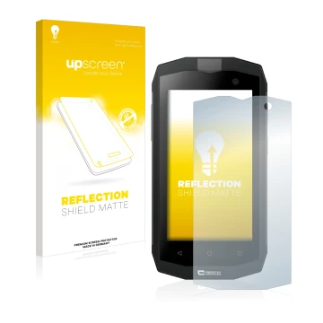 Parte frontale di una confezione del prodotto con il logo del marchio upscreen. Accanto è raffigurato il dispositivo Crosscall