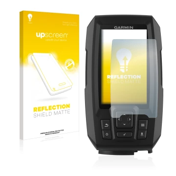 Parte frontale di una confezione del prodotto con il logo del marchio upscreen. Accanto è raffigurato il dispositivo Garmin St