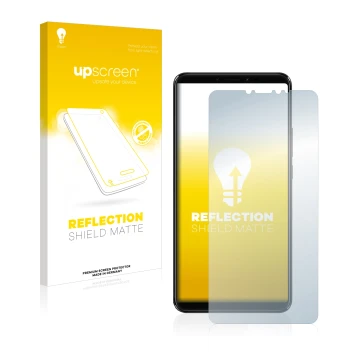 Parte frontale di una confezione del prodotto con il logo del marchio upscreen. Accanto è raffigurato il dispositivo Xiaomi Mi