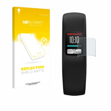 Parte frontale di una confezione del prodotto con il logo del marchio upscreen. Accanto è raffigurato il dispositivo Garmin Vi