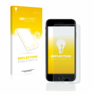 Parte frontale di una confezione del prodotto con il logo del marchio upscreen. Accanto è raffigurato il dispositivo Apple iPh