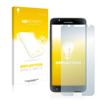 Parte frontale di una confezione del prodotto con il logo del marchio upscreen. Accanto è raffigurato il dispositivo Samsung G