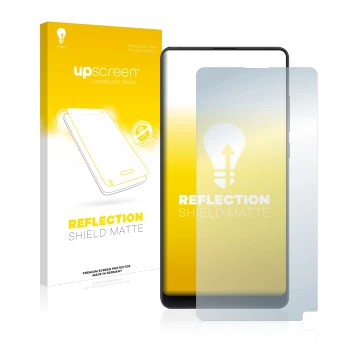 Parte frontale di una confezione del prodotto con il logo del marchio upscreen. Accanto è raffigurato il dispositivo Xiaomi Mi