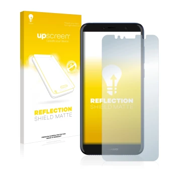 Parte frontale di una confezione del prodotto con il logo del marchio upscreen. Accanto è raffigurato il dispositivo Huawei Y6