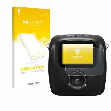 Parte frontale di una confezione del prodotto con il logo del marchio upscreen. Accanto è raffigurato il dispositivo Fujifilm 