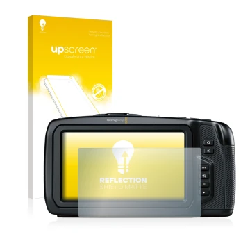 Parte frontale di una confezione del prodotto con il logo del marchio upscreen. Accanto è raffigurato il dispositivo Blackmagi