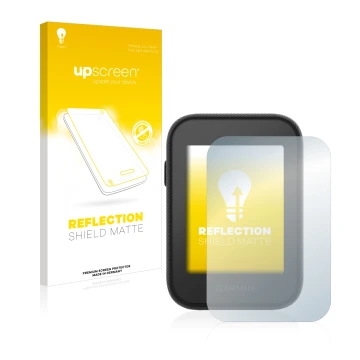 Parte frontale di una confezione del prodotto con il logo del marchio upscreen. Accanto è raffigurato il dispositivo Garmin Ap