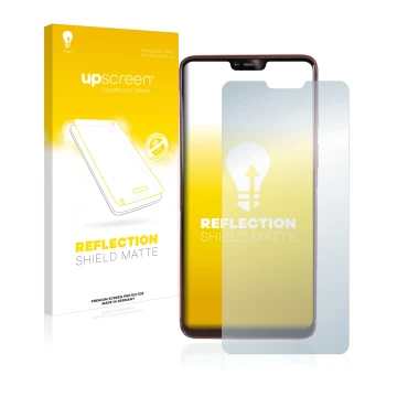 Parte frontale di una confezione del prodotto con il logo del marchio upscreen. Accanto è raffigurato il dispositivo Oppo R15 