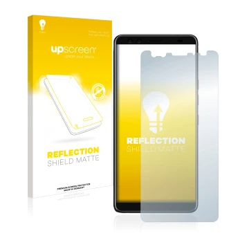 Parte frontale di una confezione del prodotto con il logo del marchio upscreen. Accanto è raffigurato il dispositivo HTC U12 P