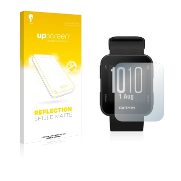 Parte frontale di una confezione del prodotto con il logo del marchio upscreen. Accanto è raffigurato il dispositivo Garmin Ap