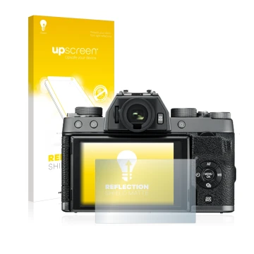 Parte frontale di una confezione del prodotto con il logo del marchio upscreen. Accanto è raffigurato il dispositivo Fujifilm 